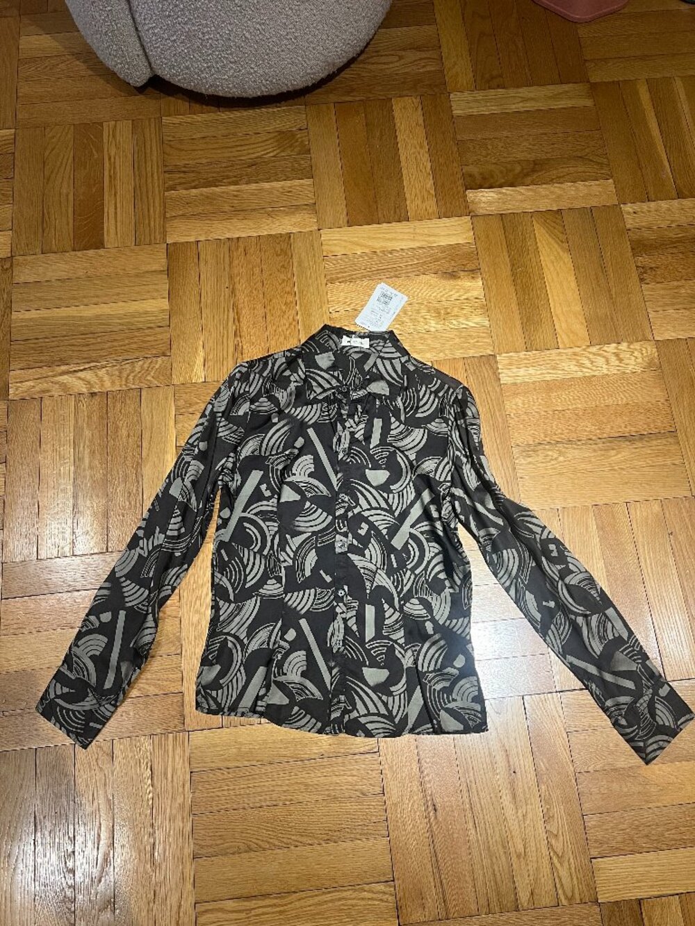 Women's DIESEL Long Sleeve Shirt, black and white pattern, Rayon, Size S